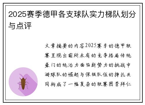 2025赛季德甲各支球队实力梯队划分与点评